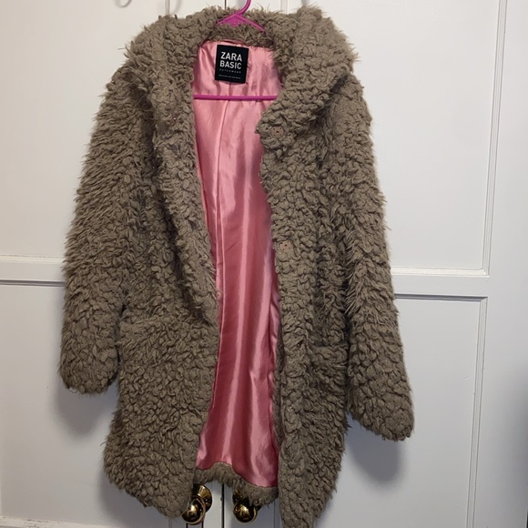 Zara Basic Outerwear Small Texture Coat With Hood Color Mink - Picture 5 of 13